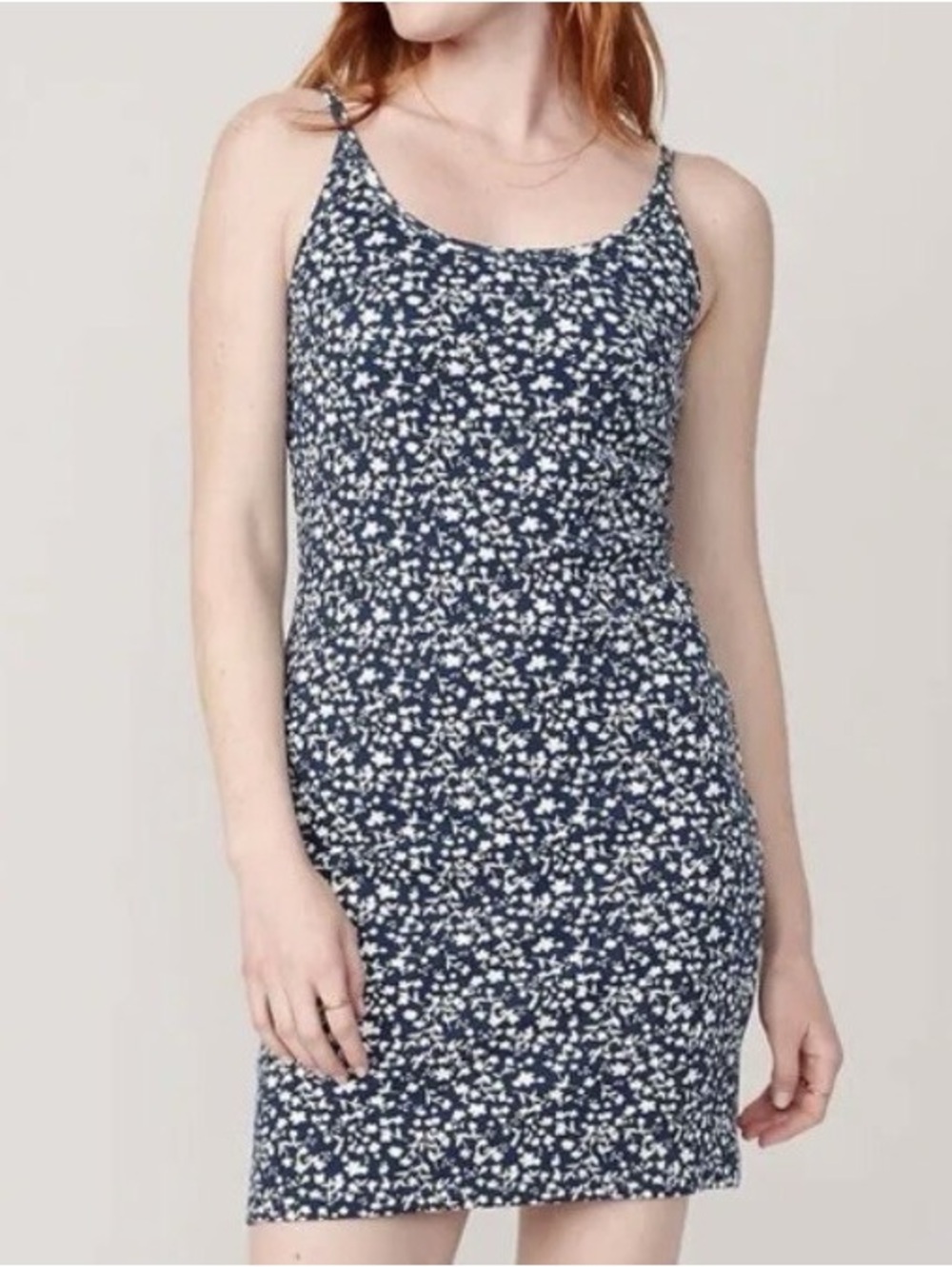 Old Navy Fitted Rib Knit Mini Dress Navy Floral